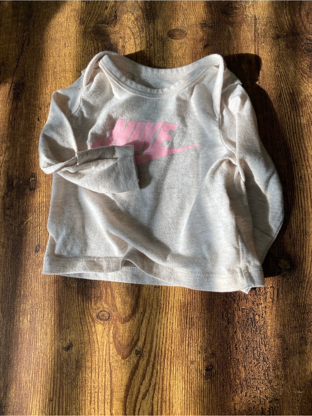 Nike Long-Sleeve Crew Shirt in Cream with Pink Logo
